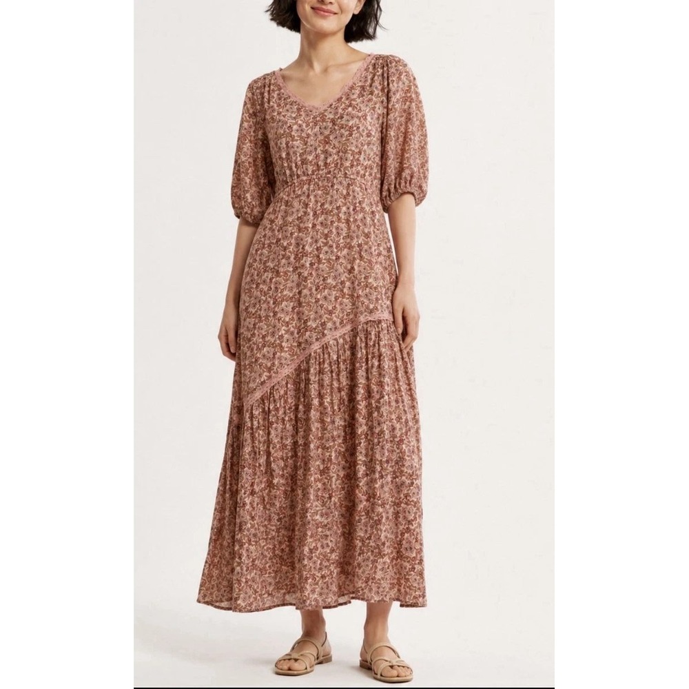Sundance Pink Floral Women XXL Maxi Dress Lace Trim Boho Cottagecore Modest